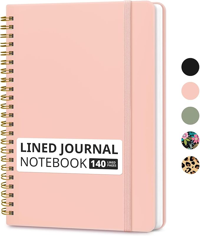 Lined Spiral Journal Notebook for Women & Men, 140 Pages, College Ruled Hardcover Notebook for Work & Note Taking, Journals for Writing, A5(6"x8") - Pink