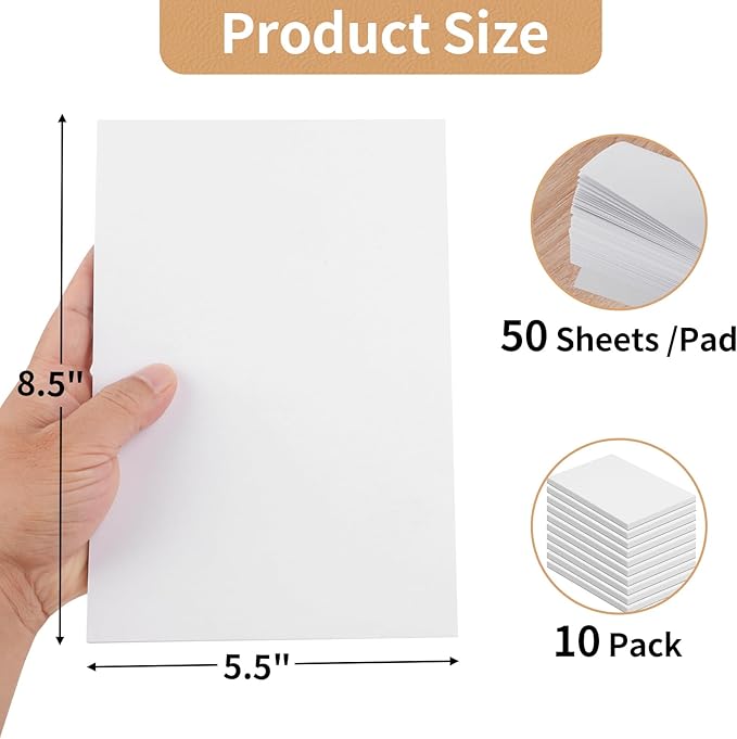 Note Pads 5.5x8.5 In, 10 Pack Blank Server Notepad, 50 Sheets Per Scratch Memo Pads for Grocery Shopping To Do Lists, Small White Paper for Writing Quick Notes Work Home Office