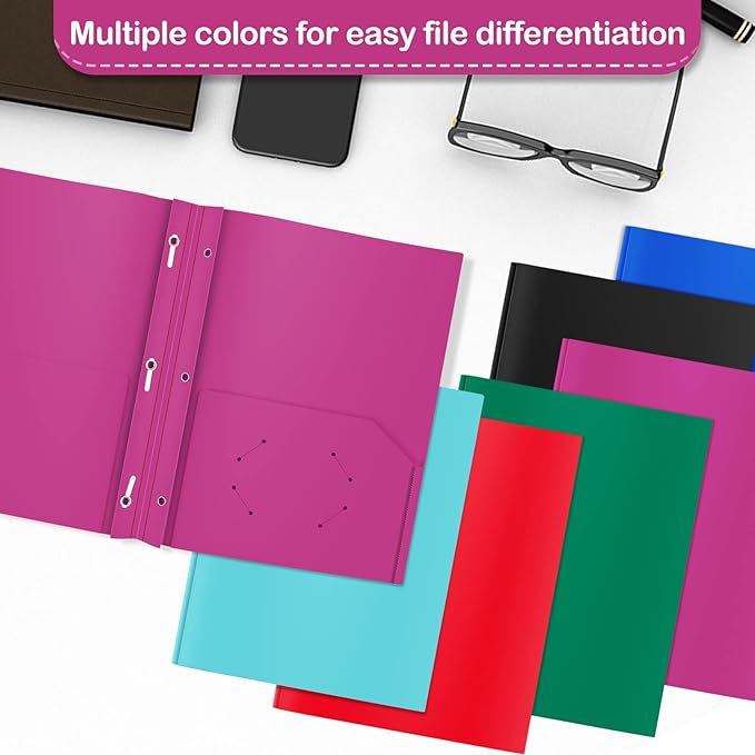 ViVin Sturdy Plastic Folders with Pockets and Prongs,12-Pack, 3-Prong Fasteners Folders with 2 Pockets, Holds US Letter Size Paper, for School/Office/Home (Purple)