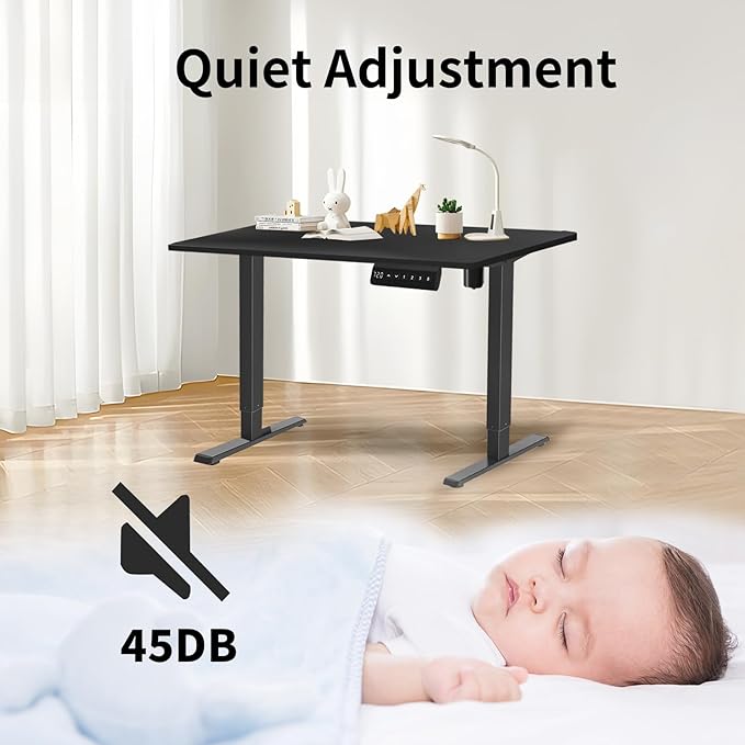 Electric Standing Desk Frame, Height Adjustable Table Legs with Memory Controller, Stand Up Desk Frame Up to 47.2", Ergonomic Standing Desk Base for Home and Office, Black Frame Only