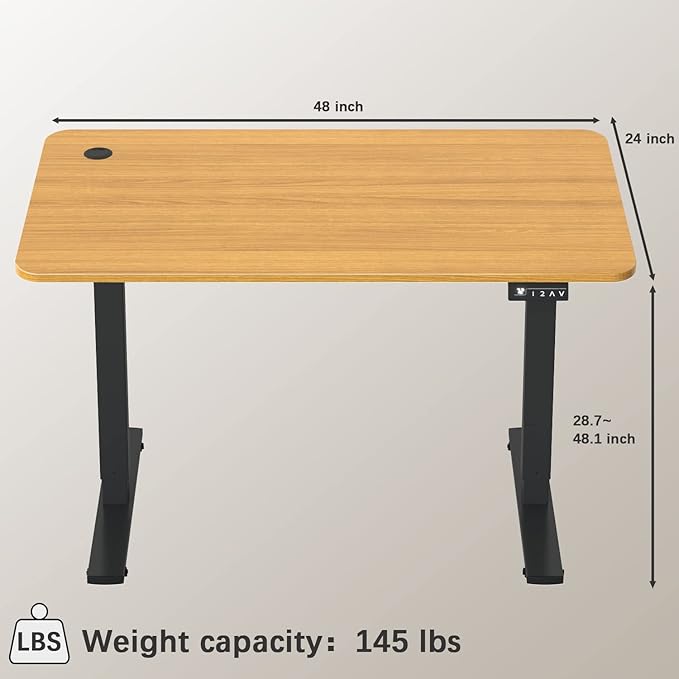 Furmax Electric Height Adjustable Standing Desk Large 48 x 24 Inches Sit Stand up Desk Home Office Computer Desk Memory Preset with T-Shaped Metal Bracket, Maple