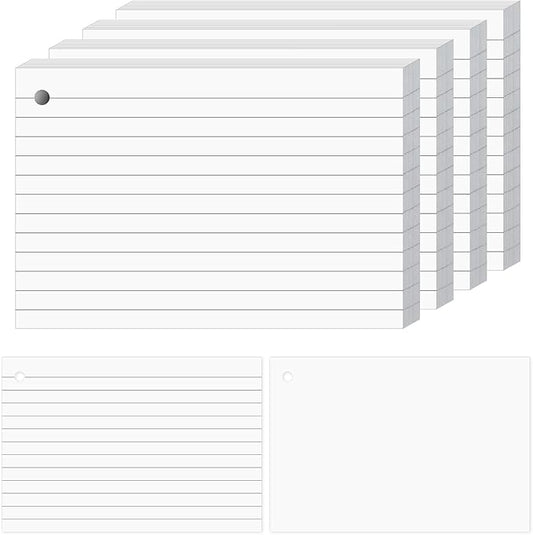 Tecmisse 160 PCS Index Cards 4 x 6 Inches, 180 GSM Thick Punched Flash Cards, Lined Note Cards, White Study Cards for School Learning and Office Supplies