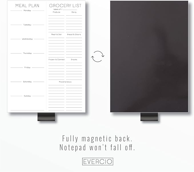Evercio Meal Plan & Grocery List Magnetic Notepad for Refrigerator | For Shopping Lists Planner Organizer Memo Note Pad for Fridge | Kitchen Gift for Mother, Girlfriend | 7x10 Inches, 52 Sheets