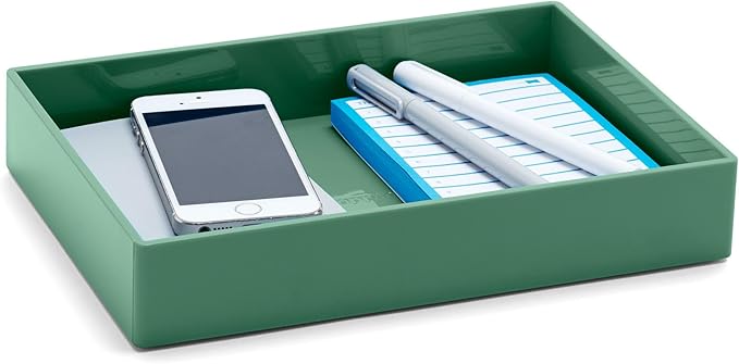 Poppin Stackable Medium Accessory Tray - Modular Lacquer Desk Trays for Office Organization, Color-Coordinated Office Supplies for Desk, Paper Trays (Sage, Medium Accessory)