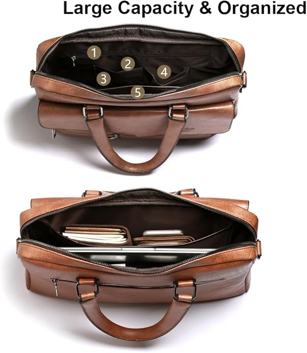 Mens Messenger Bag Leather 15.6 Inches Laptop Briefcase Large Laptop Bag Satchel Crossbody Bag