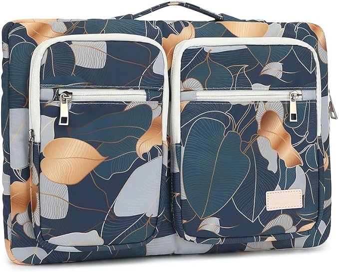 canvaslife 360° Protective Laptop Sleeve Case Bag Cover with Handle For iPad 12.9 inch,MacBook Pro Air 13" and 12.5 inch-13.3 inch Laptop (Blue leaf)
