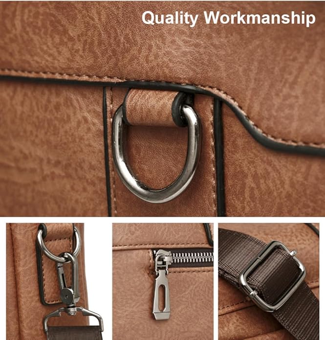 Mens Messenger Bag Leather 15.6 Inches Laptop Briefcase Large Laptop Bag Satchel Crossbody Bag