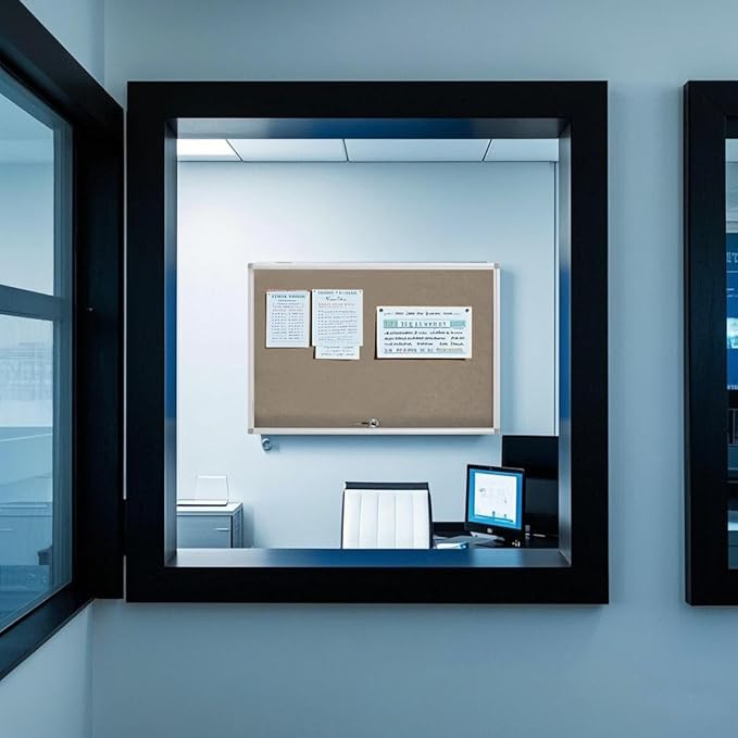 Lockable Waterproof Gray Bulletin Board with an Aluminum - Framed Comes with Mounting Screws. Perfect for School Classrooms and Offices. Wall - Mount it to Display Pictures 36x24 Inches (Felt Board)