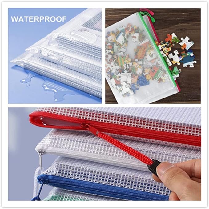 Mesh Zipper Pouch Document Bag, Plastic Zip File Folders, Letter Size Waterproof Document Pouch for Office Supplies, Arts & Crafts Organizing Storage (10 Colors 30 Pack)
