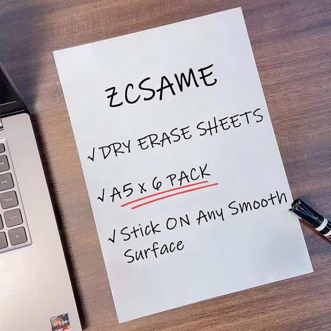 Dry Erase Board Sticker- Whiteboard Stickers-5.82''x8.27'' Removable Dry Erase Sheets- Fridge Magnetic Paper Alternatives for Desk/Refrigerator/Door/Home/Office/Classroom (White-6Pcs)