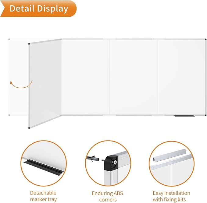 VIZ-PRO Large Dry Erase White Board/Magnetic Foldable Whiteboard, 120 X 48 Inches, Silver Aluminium Frame