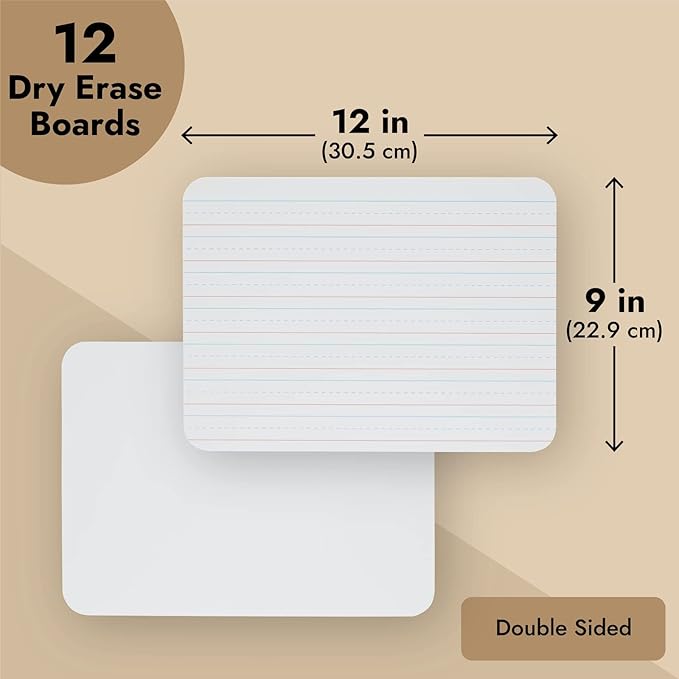 Juvale 12 Pack Double Sided Small Dry Erase White Boards with Lines - Whiteboards for Students and Classroom Supplies (9x12 in)