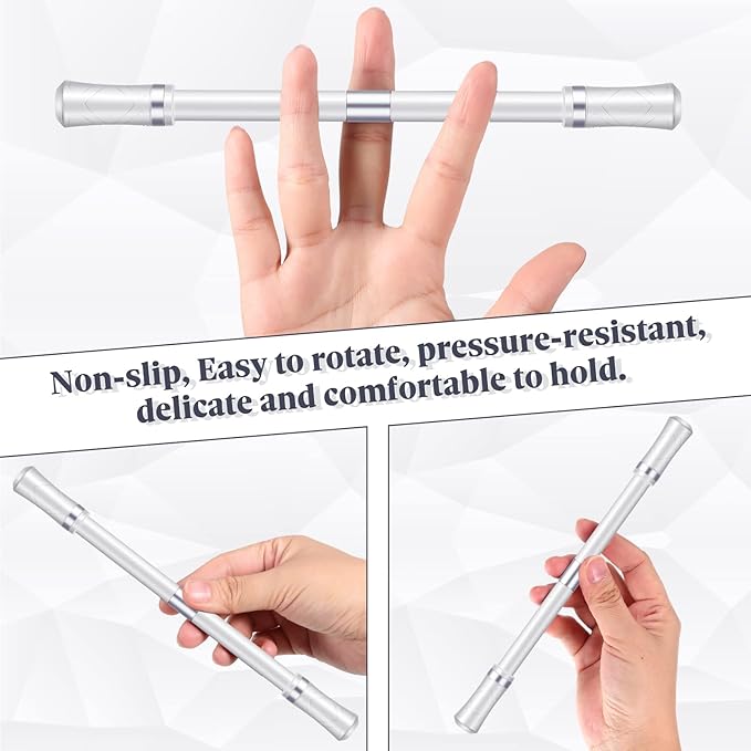 Outus 2 Pieces Spinning Pen Rolling Finger Rotating Gaming Trick Pen Mod with Tutorial No Refill Stress Releasing Brain Training Toys for Adults Office Supplies(White and Silver)