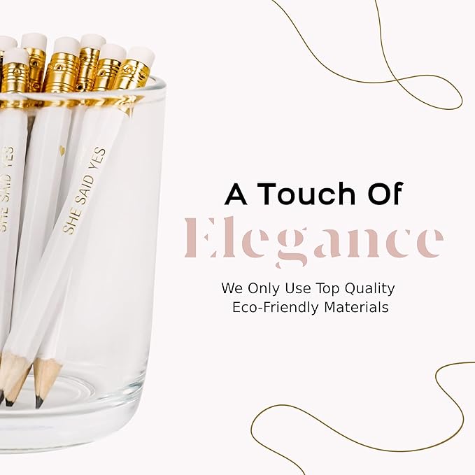 Markt Mini Pencils for Bridal Shower Games, Bridal Shower Pens, Heart Pencils, Small Pencil Set For Prizes, Game Winner Gifts (White)