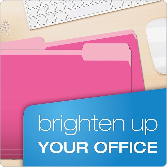 Pendaflex Two-Tone Color File Folders, Letter Size, 1/3 Cut, Pink, 100 Per box (152 1/3 PIN), 12 x 9.88 x 2.38 inches
