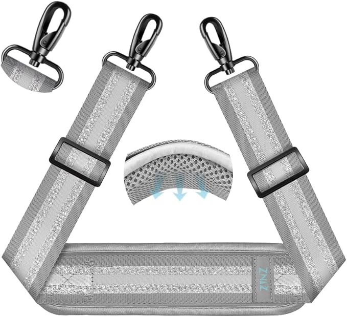 ZINZ 75" Shoulder Strap with Fixed Pad and Dual Balanced Buckles，Gray Silver Jacquard