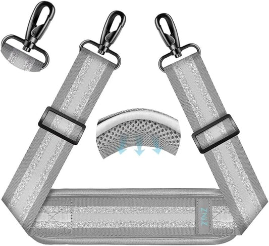 ZINZ 75" Shoulder Strap with Fixed Pad and Dual Balanced Buckles，Gray Silver Jacquard