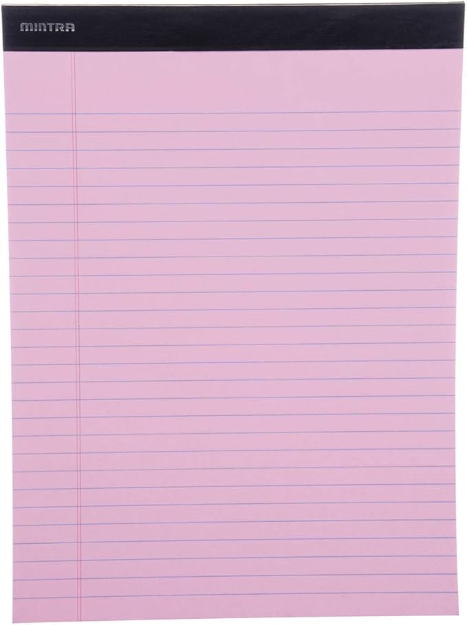 Mintra Office Legal Pads - ((BASIC PASTEL 6pk, 8.5in x 11in, WIDE RULED)) - 50 Sheets per Notepad, Micro perforated, Pastel Writing Pad, Notebook Paper for School, College, Office, Business - Pink, Blue, Purple