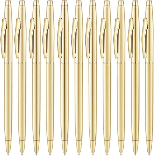 Unibene 12 Pack Slim Gold Ballpoint Pens Black Ink 1 mm - Black ink, Nice Gift for Business Office Students Teachers Wedding Christmas