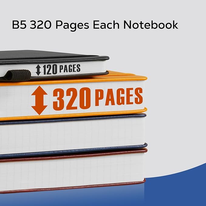3 Pack Leather Notebooks Journals, Bulk Lined Notebook Journals Set for Women Men Writing, 320 Pages Hardcover B5 College Ruled Notebook Journal Notepad for School Office, Black Blue Brown