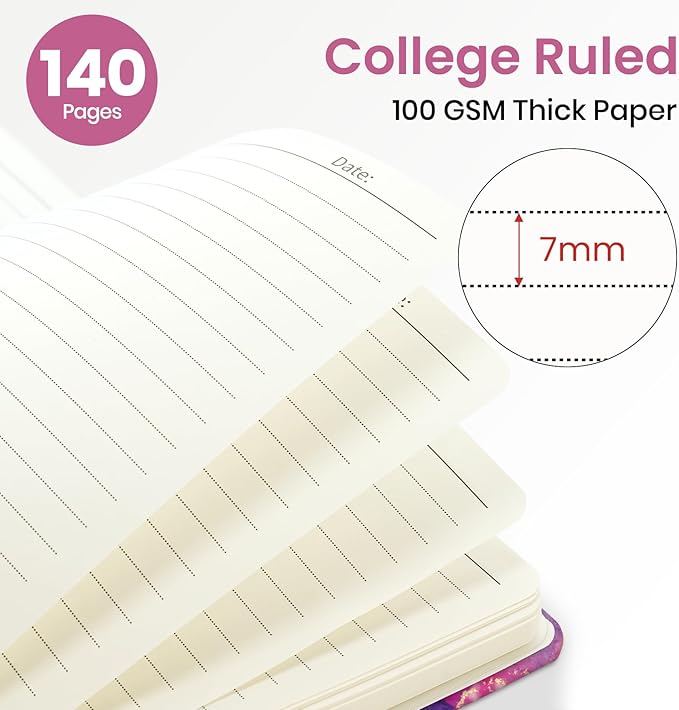 Lined Spiral Journal Notebook for Women, A5 College Ruled Journals for Writing, Hardcover Notebooks for Work, Note taking and Office School Supplies,140 Pages - Color Splash