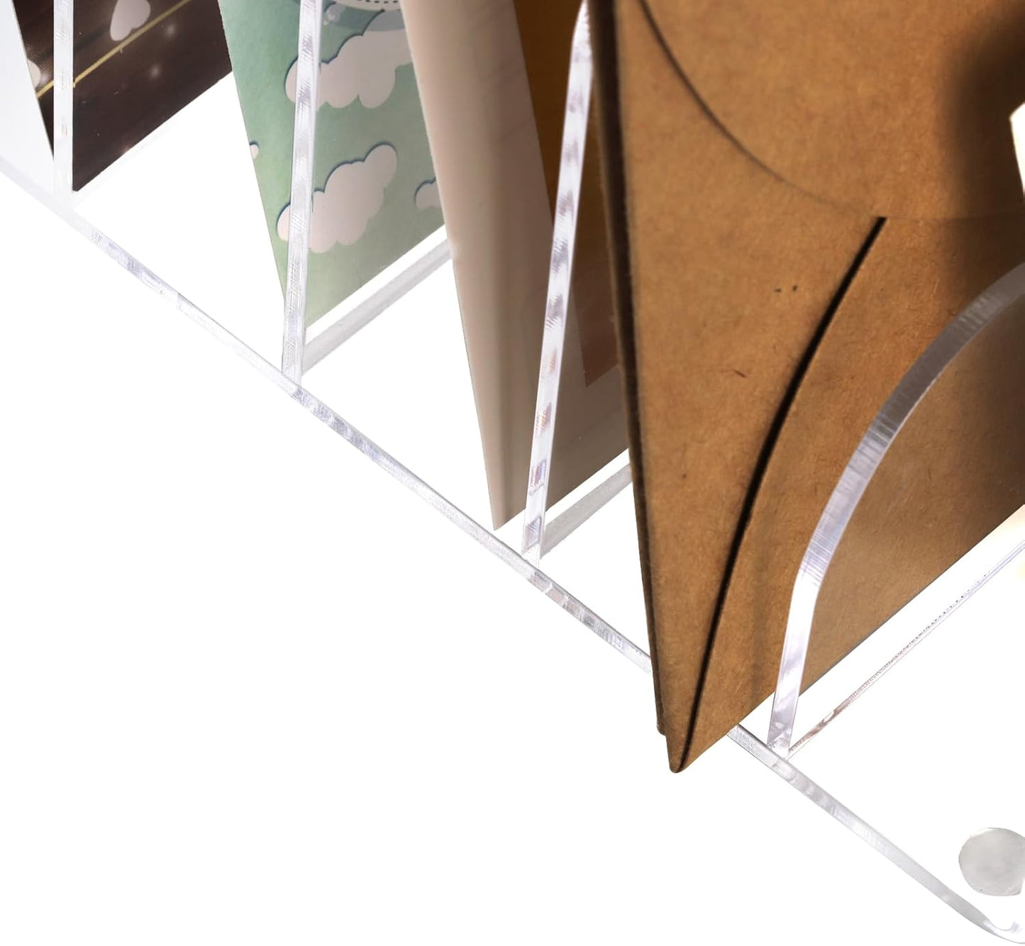 Suwimut Acrylic File Holder 5 Sections, 8.5 x 6.8 x 4.7 Inch Upright File Organizer for Desk, Clear Desktop Folder Holder Mail Letter Sorter for Home Office School Envelope Bill Filling Paper Document