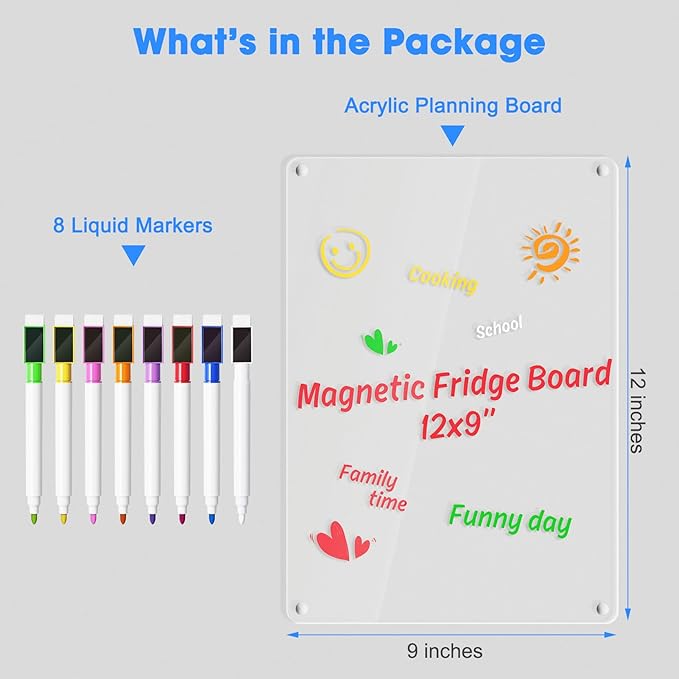 Acrylic Dry Erase Board Whiteboard for Fridge Meal Planner Menu Board for Kitchen to do List Shopping List Grocery List Family Dinner Refrigerator Chore Chart Chore Board 2024 Clear Planning Board