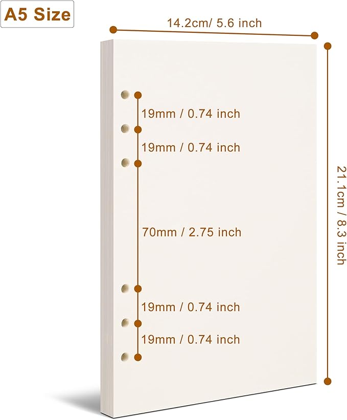 A5 Blank Paper,A5 Refill Paper,A5 Filler Paper,6 Hole Punched,Blank Paper Refills for A5 Filofax Planner Binder Journals Notes, 80 Sheets/160 Pages,5.6x8.3 Inch,Beige (2)