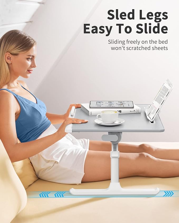 SAIJI Bed Desk for Laptop, XX-Large Leather Adjustable Foldable Laptop Bed Tray Desk, Super Sturdy Laptop Table Lap Desk for Bed, Sofa Couch Floor Maximum Size 17.7"*23.6"(Gray)