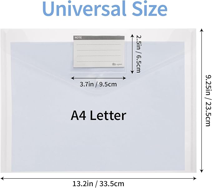 48pcs Plastic Envelopes A4,Letter Size Poly Envelopes with Snap Button,Waterproof Document File Folders with Label Pocket,Document Folders for Office Supplies,School,Home Organization(Transparent)