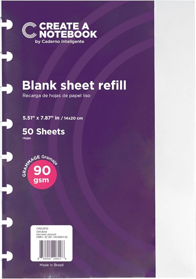 Refills Discbound Notebook Blank Plain White Paper - 5.51" x 7.87" Paper for Custom Discbound Notebook, Planner or Daily Use – 90 GSM Custom Note-Taking System Discbound Inserts – 50 Sheets