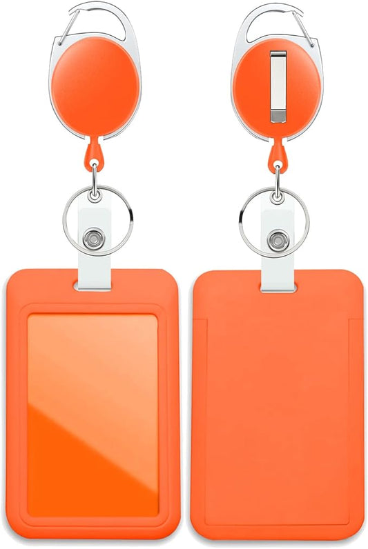 Orange Badge Holder with Retractable Reel ，Badge Clips Retractable Heavy Duty Badge Reel，Keychain，ID Holder for School Nurse Office Teen