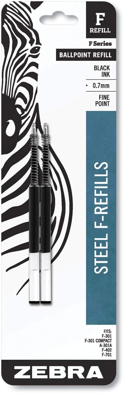 Zebra F301, F301 Ultra, F402, 301A, Spiral Ballpoint Pen Refills, 0.7mm, Fine Point, Black Ink