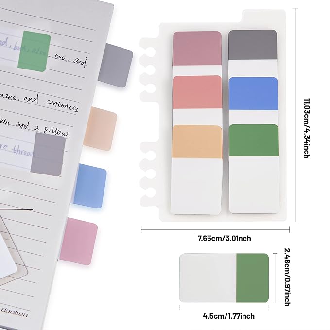Golcellia 300 Pieces Tabs, Sticky Index Tabs, Sticky Tabs, Repositionable Tabs, Page Markers Sticky Notes, Translucent Writable and Ruler, Reading Notes, Page Tabs