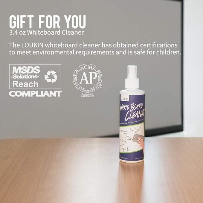 LOUKIN Magnetic Dry Erase Eraser, Whiteboard Eraser, Glass Board Eraser(Blue), One Bottle of 3.4 fl oz Whiteboard Cleaner Included, for Classroom, Home and Office Use