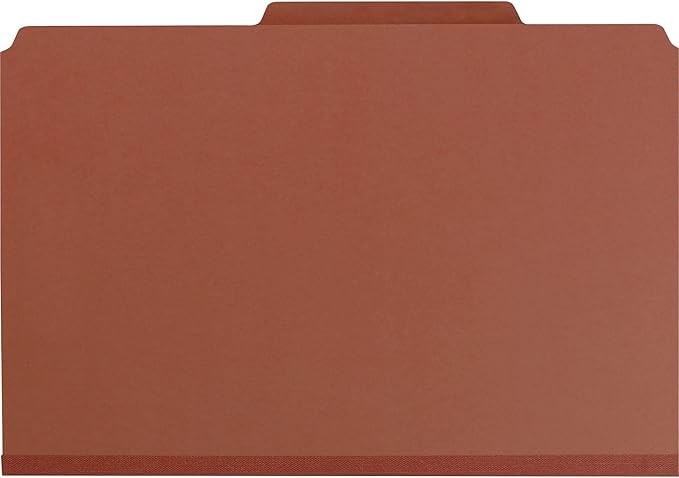 Smead Pressboard Classification File Folder with SafeSHIELD Fasteners, 2 Dividers, 2" Expansion, Legal Size, Red, 10 per Box (19075)