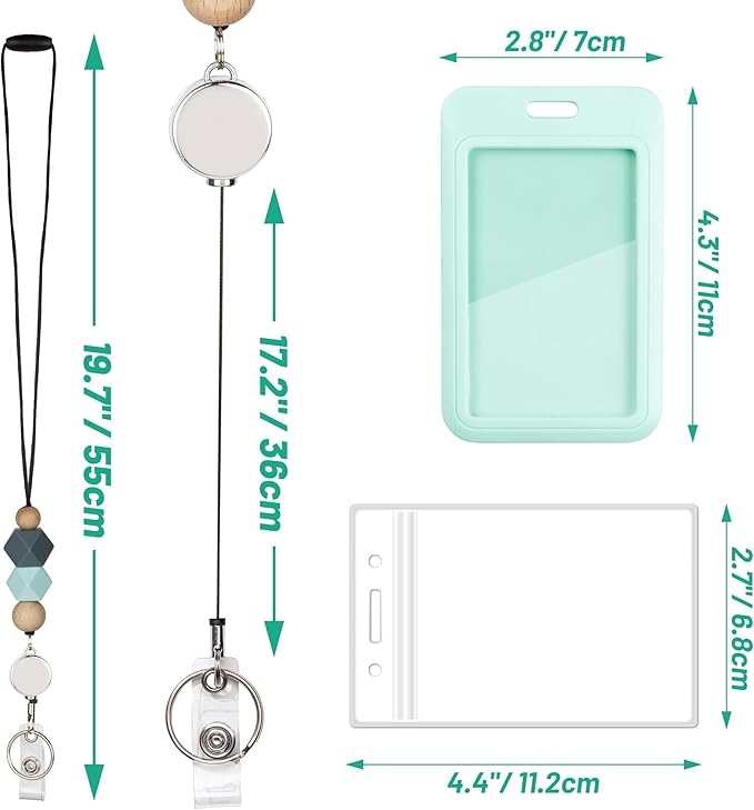 9 in 3 Sets Hexagon Retractable Lanyard for ID Badge Lanyard with ID Holder Breakaway Lanyard Badge Reel Lanyard School Silicone Beaded Lanyard Cute