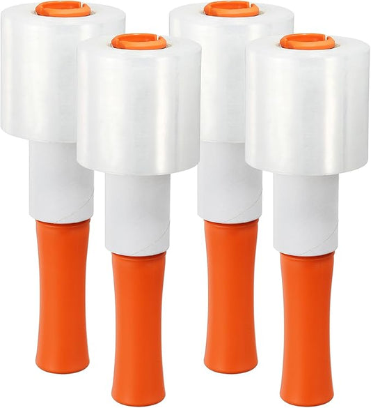 PATIKIL 3" x 656 Feet Stretch Wrap Roll, 4 Pack 80 Gauge/20 mic Thick Mini Shrink Stretch Film Industrial Clear Plastic Wrap with Handle for Box Packing Shipping Moving