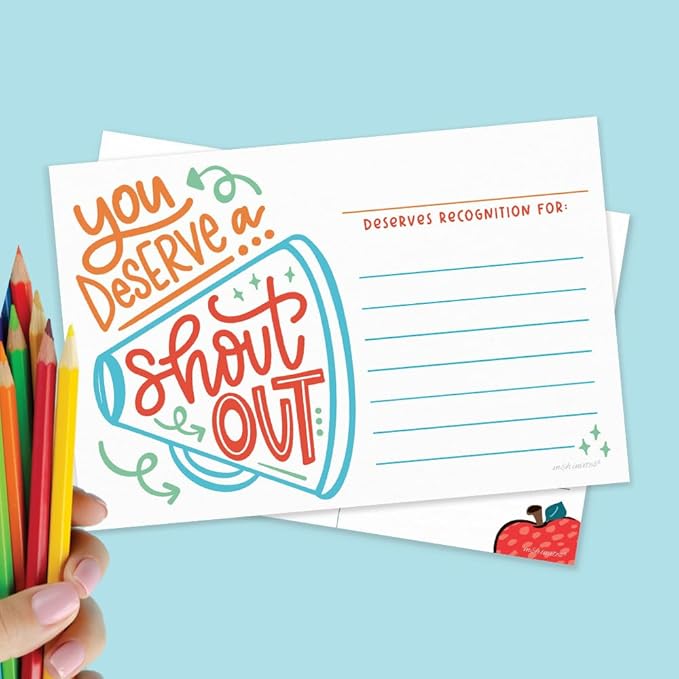 Positive Shout Out Cards For Teachers, Students, Employees, Office Staff - Kudos Appreciation and Recognition Reward Cards For School or Work Bulletin Board (50 Count)