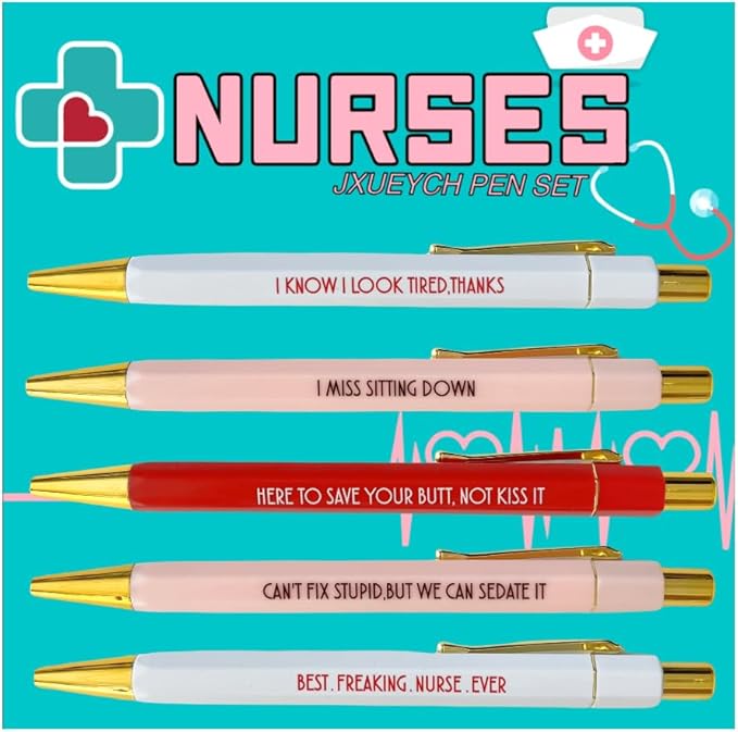 Jxueych Funny Pens 5-Count, Black Ink,Medium Nib 1.0mm, Funny Office Gifts for Coworkers, Personalized Pens Vibrant Funny Quotes Swear Word Daily Pen Set (C)