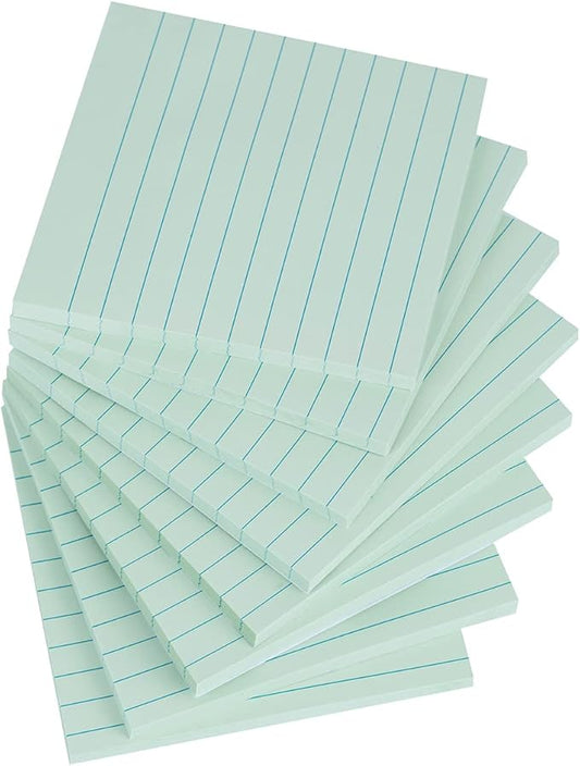 Vanpad Lined Sticky Notes 4x4 Inches, Grayish Green Ruled Self-Stick Pads, Easy to Post for Home, Office, Notebook, 8 Pads/Pack