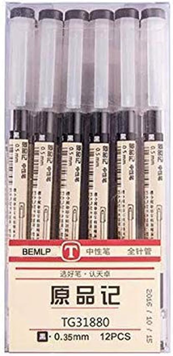 BEMLP Gel Ink Pen Extra Fine Point Pens Ballpoint Pen 0.35mm Black for Japanese Office School Stationery Supply 12 Pieces