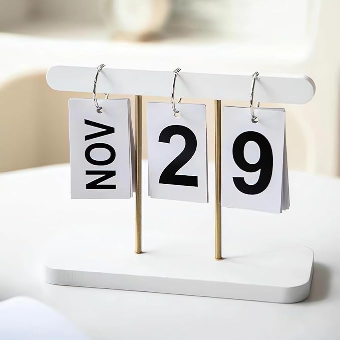 Perpetual Daily Flip Calendar for Desk Reusable Office Desktop Decor Home Accessories Photography Props (White)