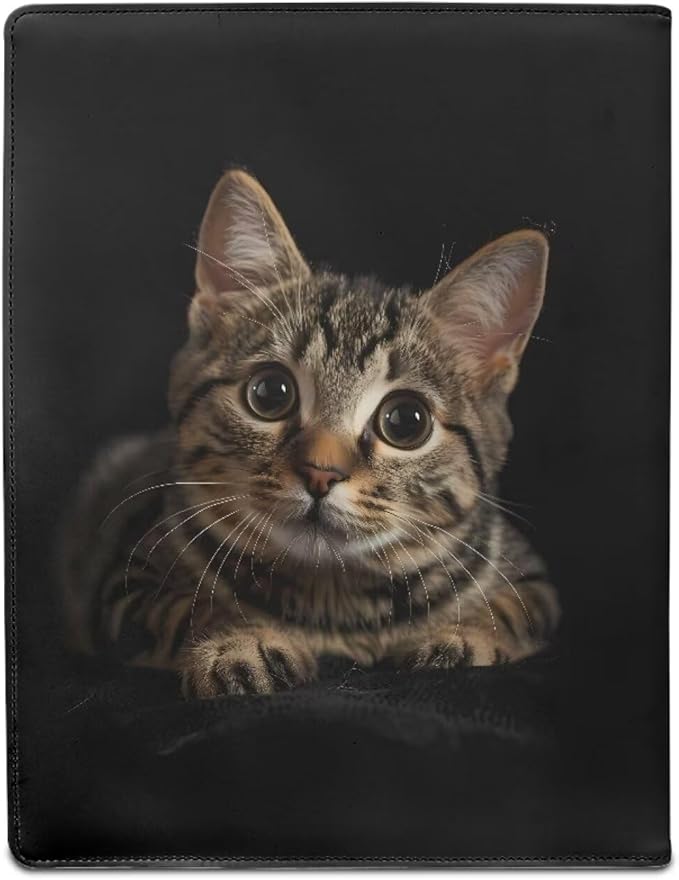 Office Folder Cute Cat Print PU Leather Padfolio with A4 Size Clipboard Clip for Business Resume Interview Document Sleeve Binder Folder for Men/Women