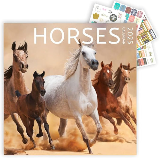 Horses Calendar 2025 with Sticker Pack, Large 12 x 12 inch, Horse Wall Calendar with Sticker Set, Gift for Horse Lovers, Cute Calendar for girls