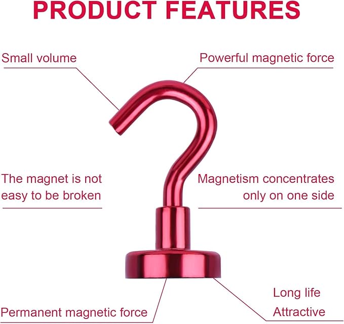 DIYMAG Magnetic Hooks, 30Lbs Strong Heavy Duty Cruise Magnet S-Hooks for Classroom, Fridge, Hanging, Cabins, Grill, Kitchen, Garage, Workplace and Office etc, (15 Pack-Red)