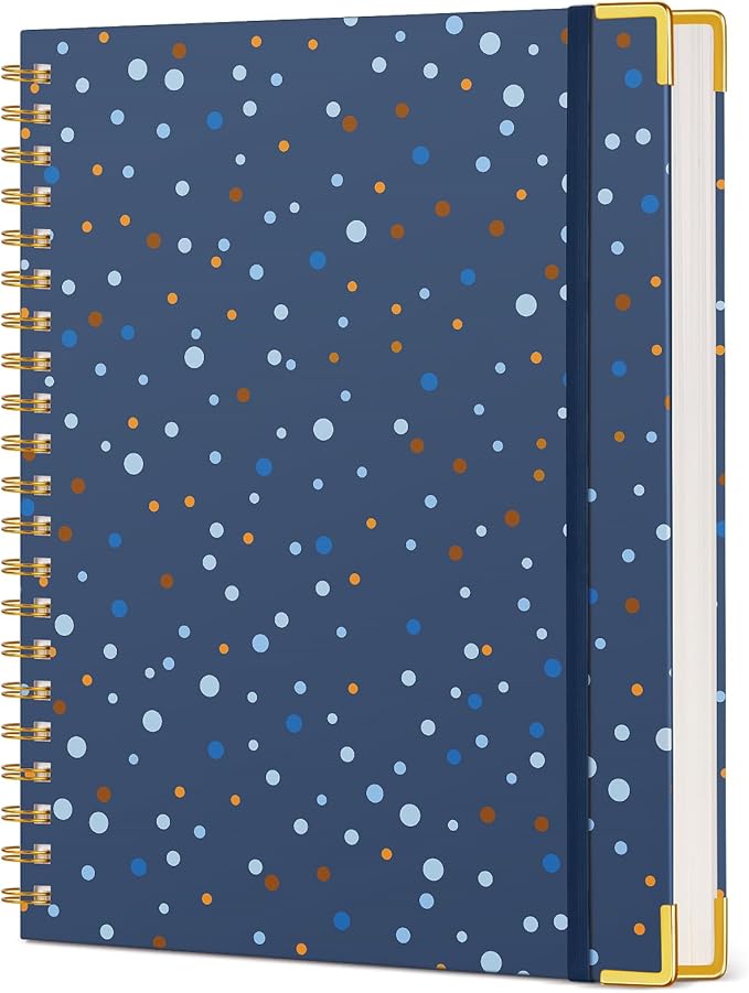 Cute Spiral Notebook Journal for Women, 200 Pages Lined Notebooks 8.5” x 11”, A4 Large Hardcover Spiral Journals with 100 GSM Thick Paper, College Ruled Notebook for Writing Work School, Navy Dots