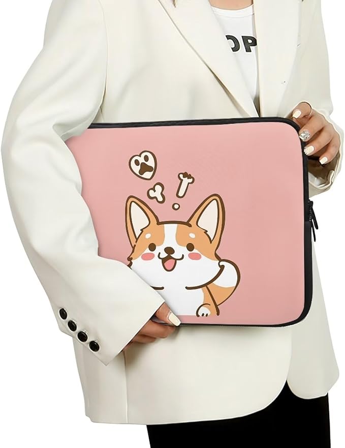 Cute Corgi Laptop Sleeve for Women Girls 17 inch Laptop Protector with Multiple Uses Computer Carrying Case PinkTablet Bag Lap Top Case Men Laptop Protector