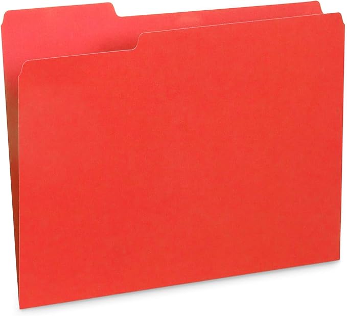 200 Blue Summit Supplies Red File Folders with 1/3 Cut Tabs, Letter Size, Durable 11pt Paper, Uncoated Red Paper, Colorful Red Folders for Office and Home Organization