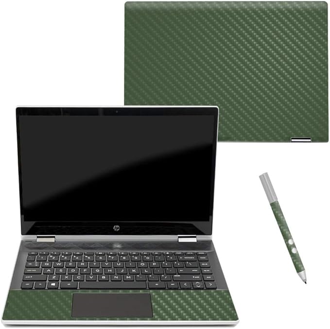 MightySkins Carbon Fiber Skin for HP Pavilion X360 14" (2018) - Solid Olive | Protective, Durable Textured Carbon Fiber Finish | Easy to Apply, Remove, and Change Styles | Made in The USA